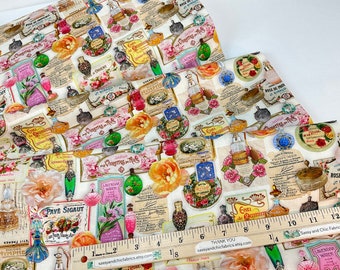 Vintage Perfumery Cream Color, 100% Quilting Cotton Fabric ~ The Gilded Age Collection from Michael Miller Fabrics