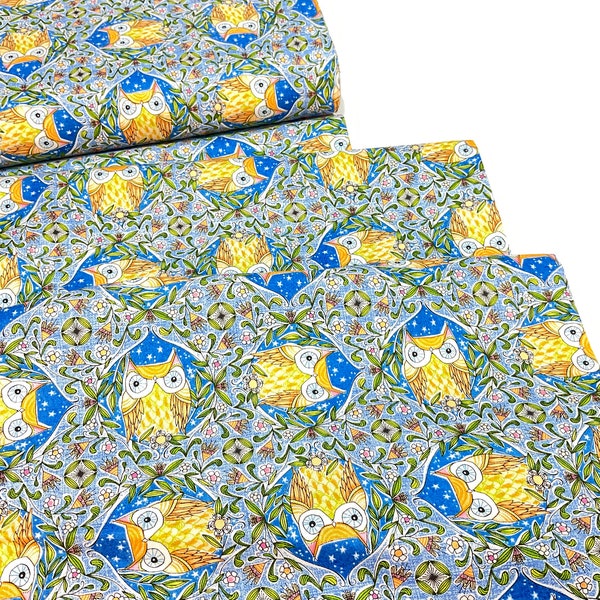 Night Owl Blue Fabric ~ Well Owl Be Collection by Cori Dantini for Free Spirit Fabrics, 100% Quilting Cotton