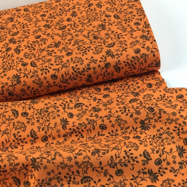 Pumpkin Vine Orange Fabric ~ Spooky Night Collection by Grace Popp for StudioE Fabrics, 100% Quilting Cotton