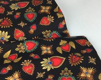 Sacred Heart Black Background 100% Quilting Cotton Fabric ~ from Timeless Treasures Fabrics