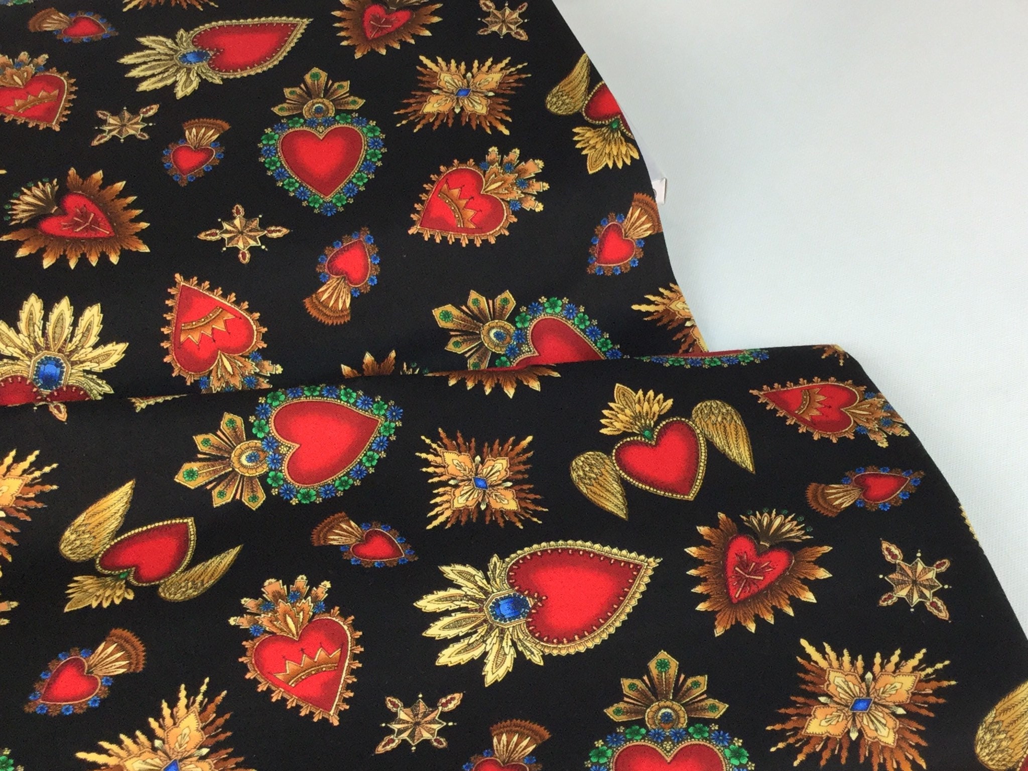 Sacred Heart Black Background 100% Quilting Cotton Fabric ~ from Timeless Treasures Fabrics
