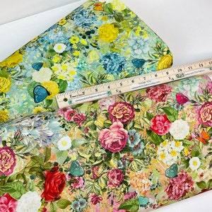 Pollinator Garden in Multi or Citrus Color, 100% Cotton Fabric ~ Enchanted Aviary by Duirwaigh Studios for Robert Kaufman Fabrics