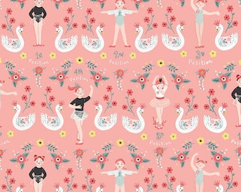 Ballerina and Swans Pink Fabric  ~ Bella Ballerina by Lucie Crovatto for StudioE ~ 100% Quilting Cotton