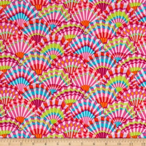 Paper Fans Pink Color Fabric ~ from Kaffe Fassett Collective, Free Spirit Fabrics, 100% LIGHTWEIGHT Cotton