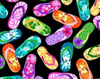 Flip Flops Black or White Fabrics ~ Let's get Tropical Collection from Michael Miller Fabrics, 100% Quilting Cotton