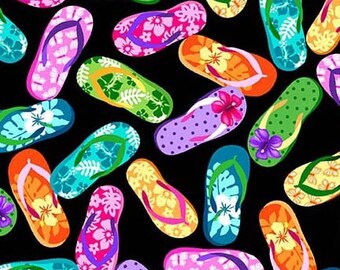 Flip Flops Black or White Fabrics ~ Let's get Tropical Collection from Michael Miller Fabrics, 100% Quilting Cotton