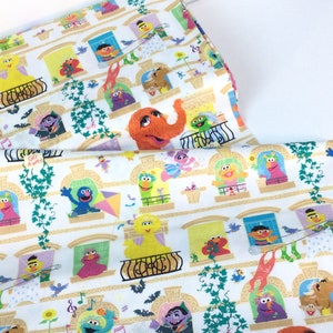 Sesame Street Characters in Windows White Fabric - Sesame Street Collection for QT Fabrics, 100 Quilting Cotton