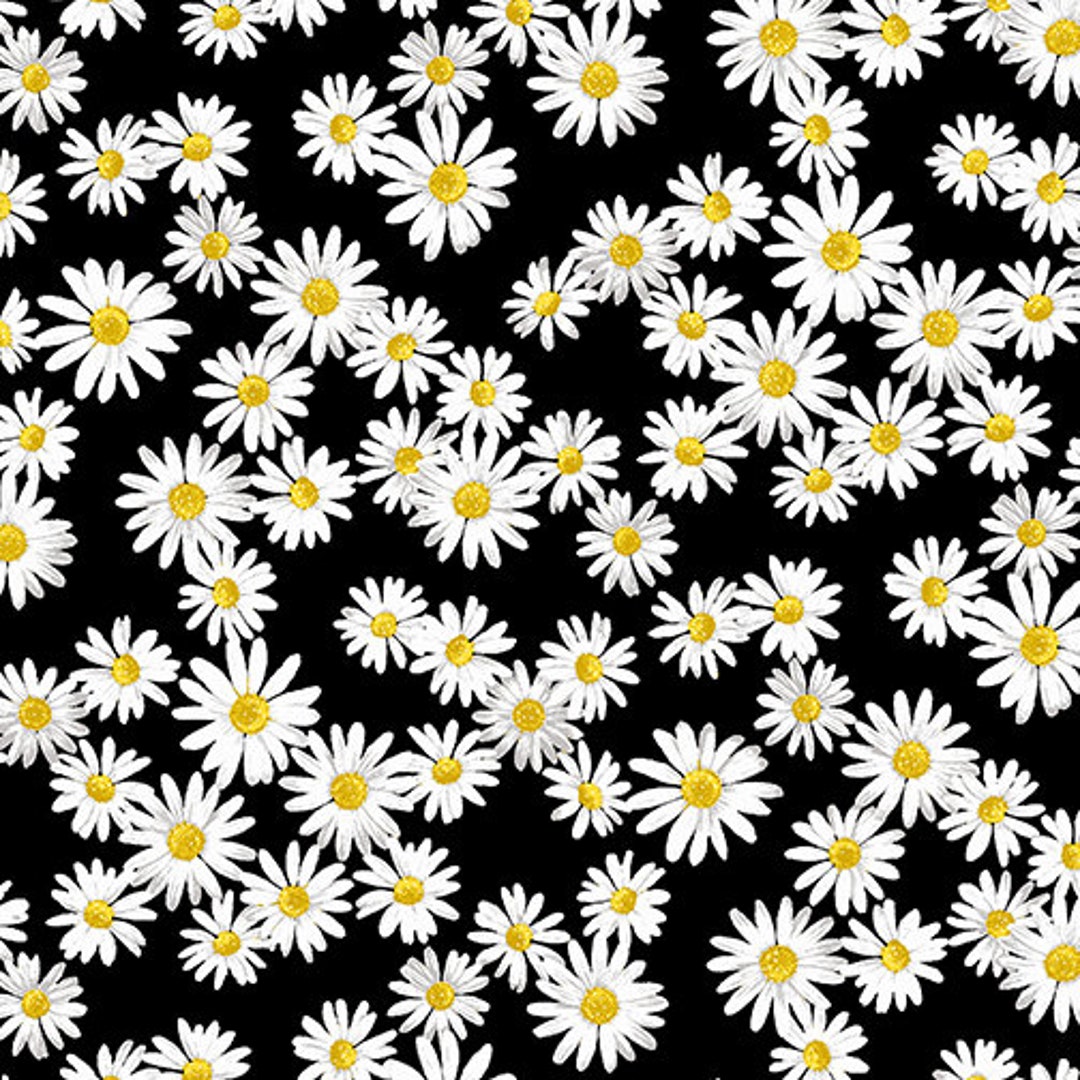 By the Yard sweet Daisies 3 Colors: Black /yellow /blue Fabric Daisy ...