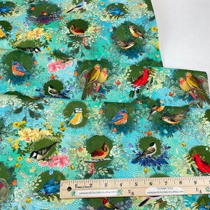 Perched Birds in Blue 100% Cotton Fabric ~ Enchanted Aviary Collection from Robert Kaufman Fabrics