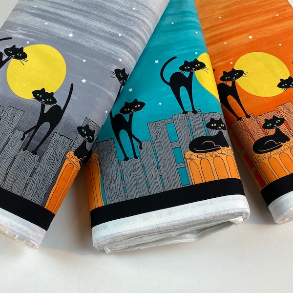 Stray Cat Strut Orange/ Gray/ Teal Fabrics ~ Hocus Pocus Collection for Michael Miller Fabrics, 100% Quilting Cotton
