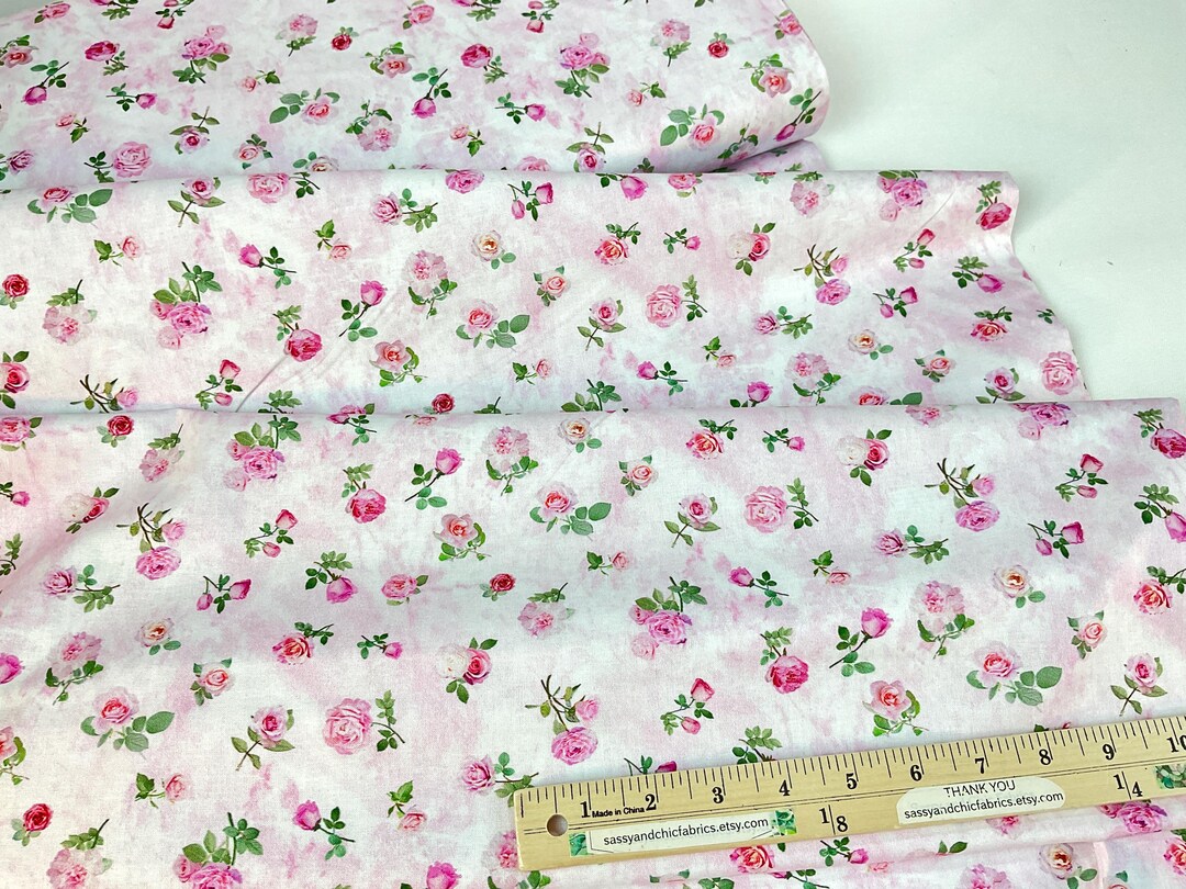 Tossed Rose Pattern Tossed Roses Pink Color, 100% Cotton Fabric ~ Bellerose Collection From ...
