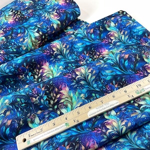 Fantasy Leafy Vine Blue Background Color, 100% Quilting Cotton Fabric ~  Dragonfly Illusion Collection from Timeless Treasures Fabrics