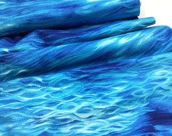 Peaceful Water Aqua Background with White Waves, 100 % Quilting Cotton Fabric ~  from Michael Miller Fabrics