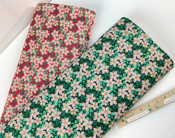 Peppermint Floral 100% Cotton Fabric 2 Colors: Red or Forest ~ Peppermint Christmas Collection by Maddalee Studios for QT Fabrics