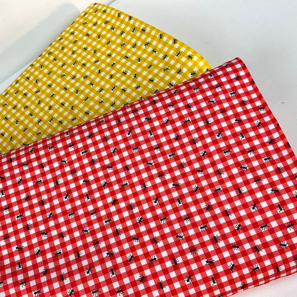 Hungry Ants Check Yellow or Red Color Fabric ~ Farm to Table Collection by Ann Kelle for Robert Kaufman, 100% Quilting Cotton