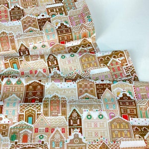 Gingerbread Houses 3 Colors: Cherry / Mint / Gingerbread Fabric Tinsel Town Collection from Wishwell, Robert Kaufman Fabrics, 100% Cotton Gingerbread