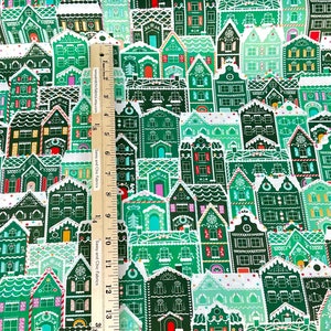 Gingerbread Houses 3 Colors: Cherry / Mint / Gingerbread Fabric Tinsel Town Collection from Wishwell, Robert Kaufman Fabrics, 100% Cotton Mint