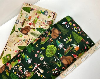 Forest Critters 2 Colors: Natural or Green, 100% Quilting Cotton Fabric ~ Gnomeland Critters Collection from Robert Kaufman