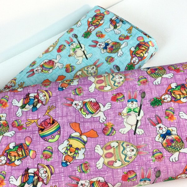 6 Dollars/Yard SALE ~ Bunny Toss Aqua or Lavender Fabrics ~ Funny Bunny Collection from QT Fabrics, 100% Quilting Cotton