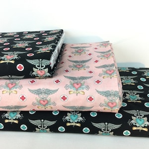 Nurse Tattoo Black/Aqua, Black/Pink or Pink Fabrics ~ What the Doctor Ordered Collection from Dan Morris for QT Fabrics, 100% Cotton