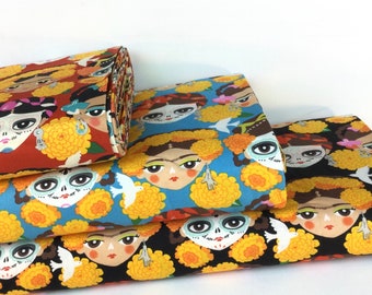 BTY ~ Recuerdame 3 Colors: Black/ Blue/Chili 100% Quilting Cotton Fabric ~ Folklorico Collection for Alexander Henry