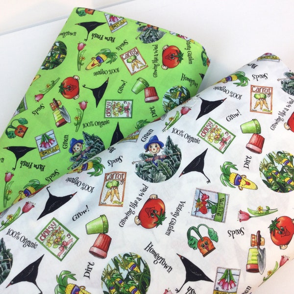 4 Dollars/ Yard SALE ~ Veggie Toss White or Green Fabrics ~ Vegetable Medley Collection by Desiree for QT Fabrics, 100% Quilting Cotton