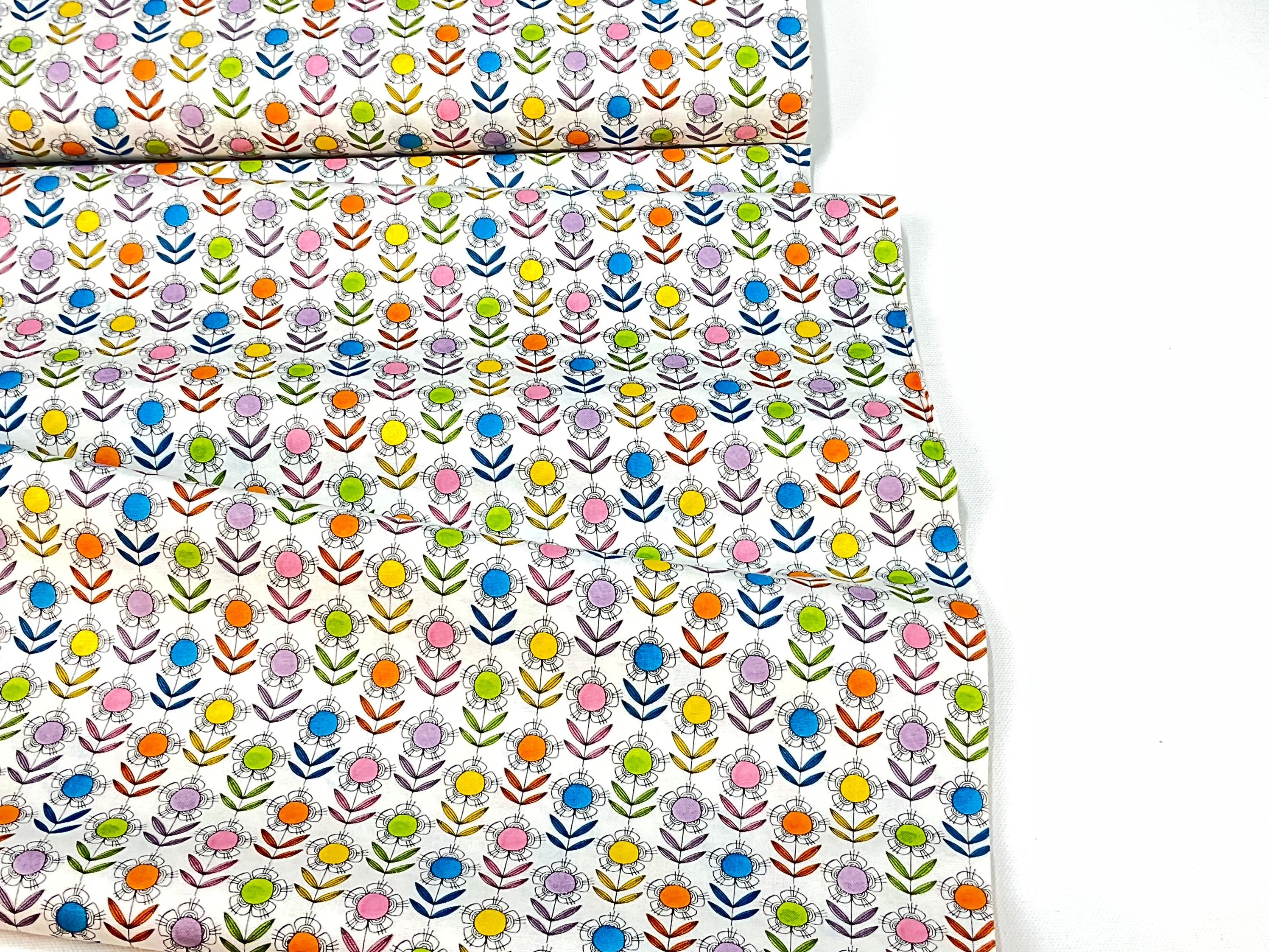 Rainbow Floral Cream Fabric ~ Well Owl Be Collection by Cori Dantini for Free Spirit Fabrics, 100% Q