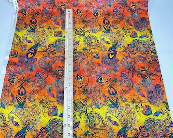Large Paisley 2 Colors; Orange or Aqua, 100% Lightweight Cotton Fabric ~ Eclectica Collection by Dan Morris for QT Fabrics