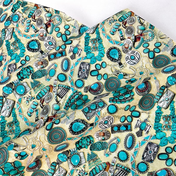 Turquoise Jewelry 2 Colors: Coral or Ivory Fabric ~ Southwest Collection from Michael Miller Fabrics, 100% Quilting Cotton