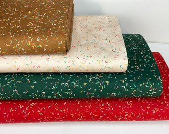By the Yard ~ Sprinkles 4 Colors: Sugar/ Gingerbread/ Cranberry/ Spruce Cotton Fabric ~Tinsel Town Collection from Wishwell, Robert Kaufman