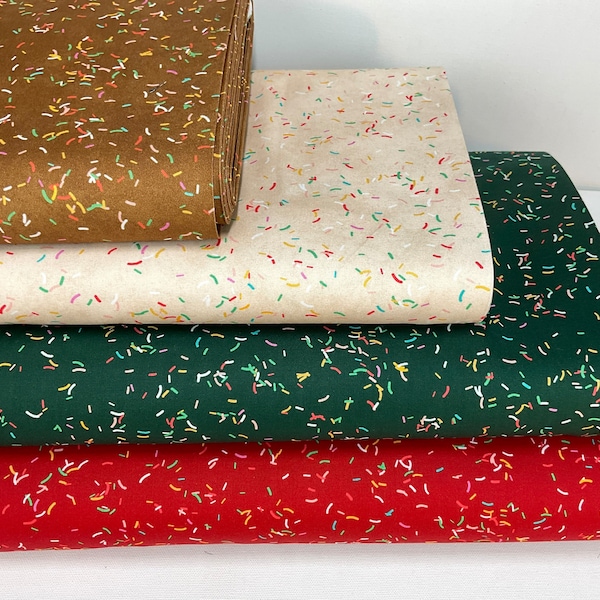 Sprinkles 3 Colors: Gingerbread/ Cranberry/ Spruce Cotton Fabric ~Tinsel Town Collection from Wishwell, Robert Kaufman