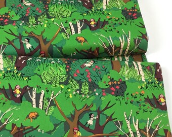 Climbing Trees, Green Background, 100% Lightweight Cotton Fabric from Heather Ross 20th Anniversary Collection for Windham Fabrics
