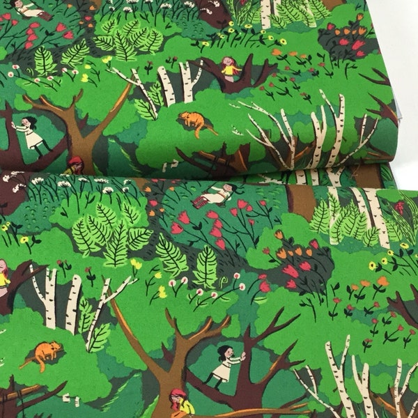 Climbing Trees Green Fabric ~  from Heather Ross 20th Anniversary Collection for Windham Fabrics, 100% Cotton Quilt Fabrics