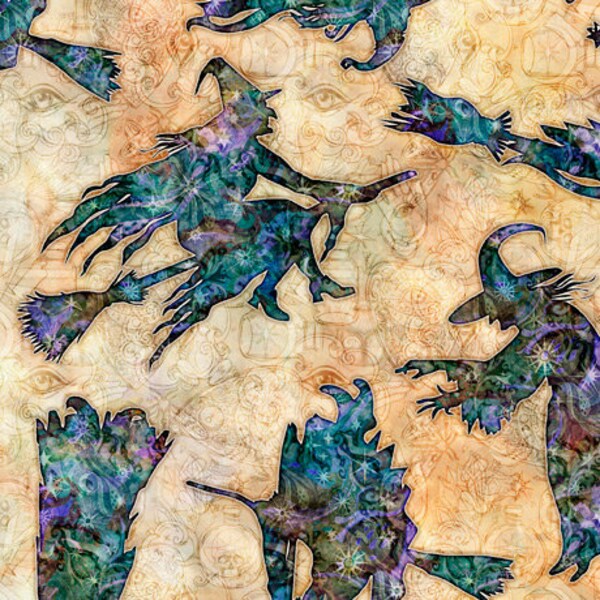 Witch Toss Ecru or Jet Fabric ~ Wicked Collection by Dan Morris for QT Fabrics, 100% Quilting Cotton Fabric