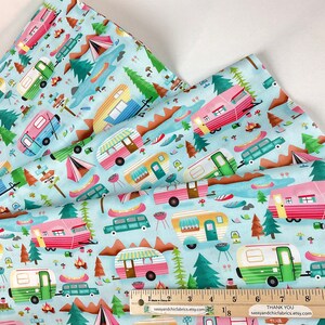 Camping Trailers Blue 100% Quilting Cotton Fabric ~ Under the Stars Collection by Gail Caden for Timeless Treasures Fabrics