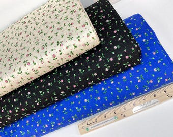 Tiny Rosebuds 3 Colors: Cream/Royal/Black, 100% Cotton Blender Fabric ~ QT Minis Collection from QT Fabrics