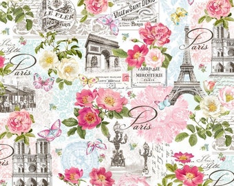Paris in Bloom White Fabric ~ La Vie en Rose Collection from Michael Miller Fabrics, 100% Quilting Cotton Fabric