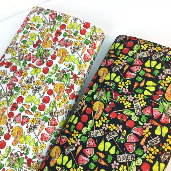 5 Dollars/ Yard SALE ~ Packed Veggies Black or White Fabrics ~ Vegetable Medley Collection by Desiree for QT Fabrics, 100% Cotton