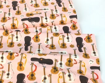 Guitars Pink Fabric ~ Far Far Away 3 Collection by Heather Ross for Windham Fabrics, 100% Cotton