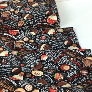 Chocolate Lover Words Black Fabric ~ Chocolate Lover Collection by Gail Cadden for Timeless Treasures Fabrics, 100% Quilting Cotton
