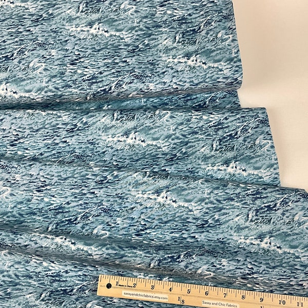 Blue Waves 100% Cotton Fabric ~ Safe Harbor Collection by Abraham Hunter for Northcott Fabrics