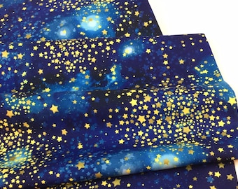 Stargazers Metallic Gold Stars Stratosphere Fabric  ~ for Robert Kaufman, 100% Quilting Cotton