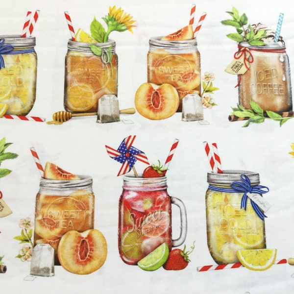 Mason Jar Tea, Lemonade White Fabric ~ Everyday Favorites by Mary Lake-Thompson for Robert Kaufman Collection, 100% Quilting Cotton