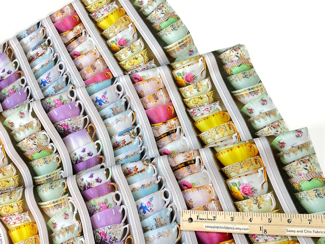 Teacups Multi Color 100 Cotton Fabric Tea for Two Collection From