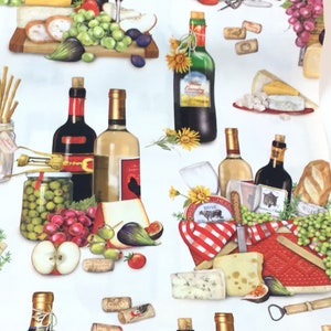 Wine Picnic Fabric from Uncork and Unwind Collection by  Mary Lake - Thompson for Robert Kaufman Fabrics, 100% Cotton