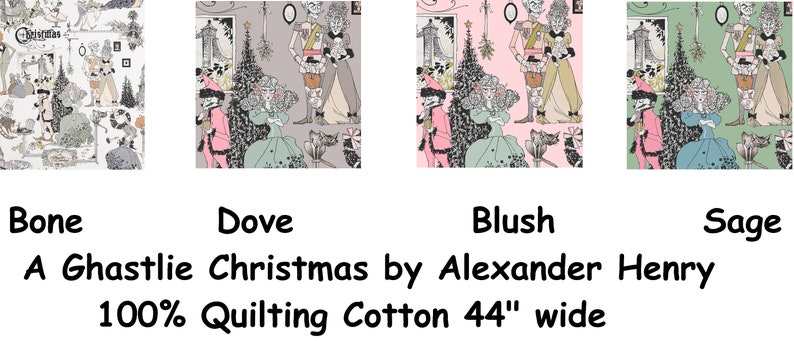 A Ghastlie Christmas Bone /Dove /Blush / Sage Fabric A Ghastlie Getaway Collection by Alexander Henry Fabrics,100% Quilting Cotton image 2