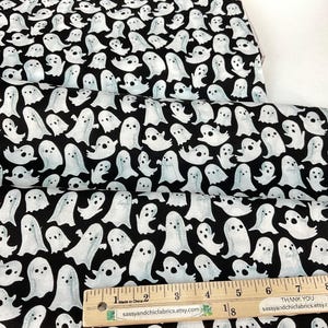 Boo Ghosts on Black Background, 100% Quilting Cotton Fabric ~ Haunted House Collection from Timeless Treasures Fabrics