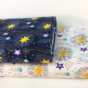 Shooting Stars White or Navy Fabrics ~ Stay Wild Moon Child Collection by Debi Hron for Henry Glass Fabric, 100% Cotton