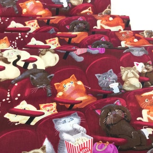 Movie Theater Cats Maroon  Color  ~ Timeless Treasures Fabrics, Quilting Cotton Fabric