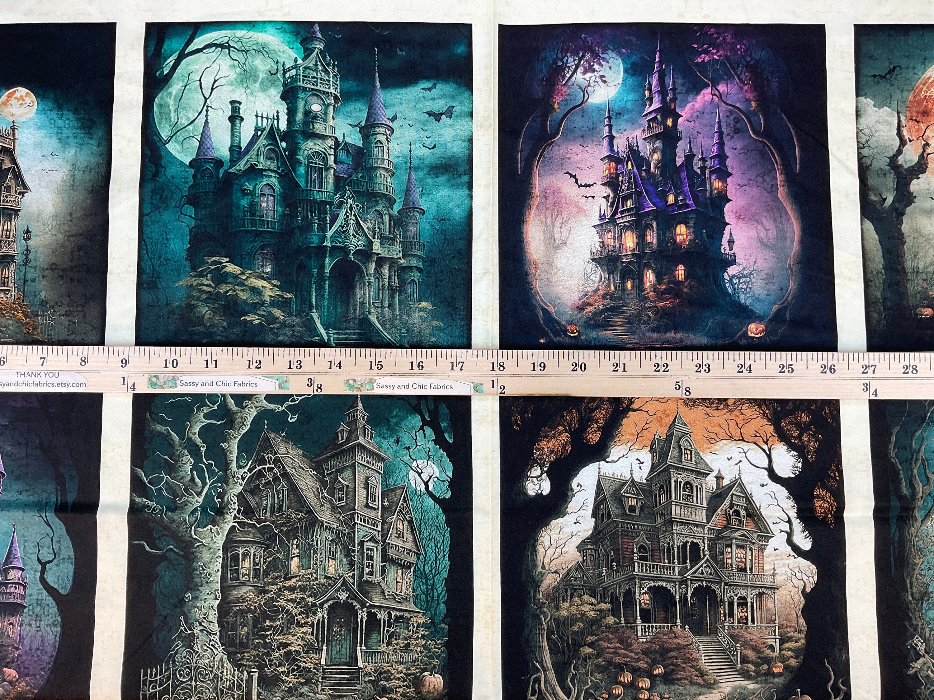 36" Haunted House Picture Patches Panel 100% Cotton Fabric ...